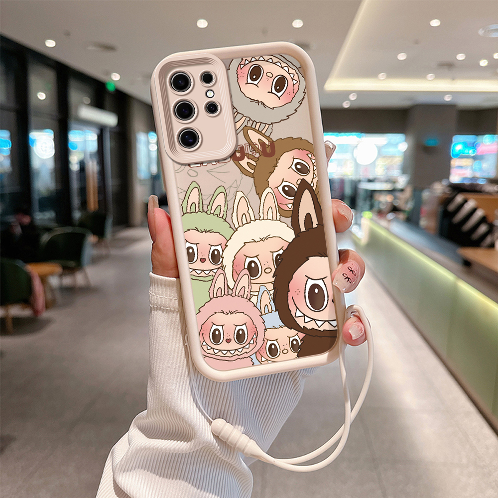 New Kawaii Cute Labubu Phone Case for Samsung S24 S23 S22 S21 20 Note 20 FE Plus Ultra 5G Soft Silicon TPU Cover With Hand Strap. 