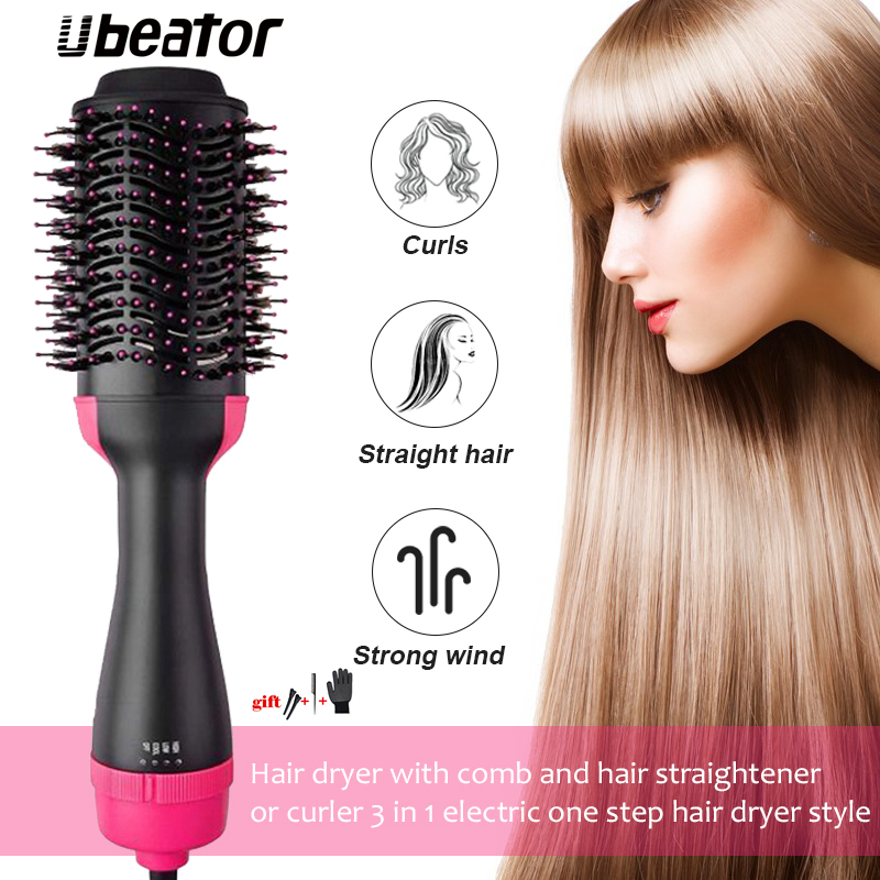 Ubeator -3-In-1 Negative Ion Hair Dryer Curler Straightener Comb
