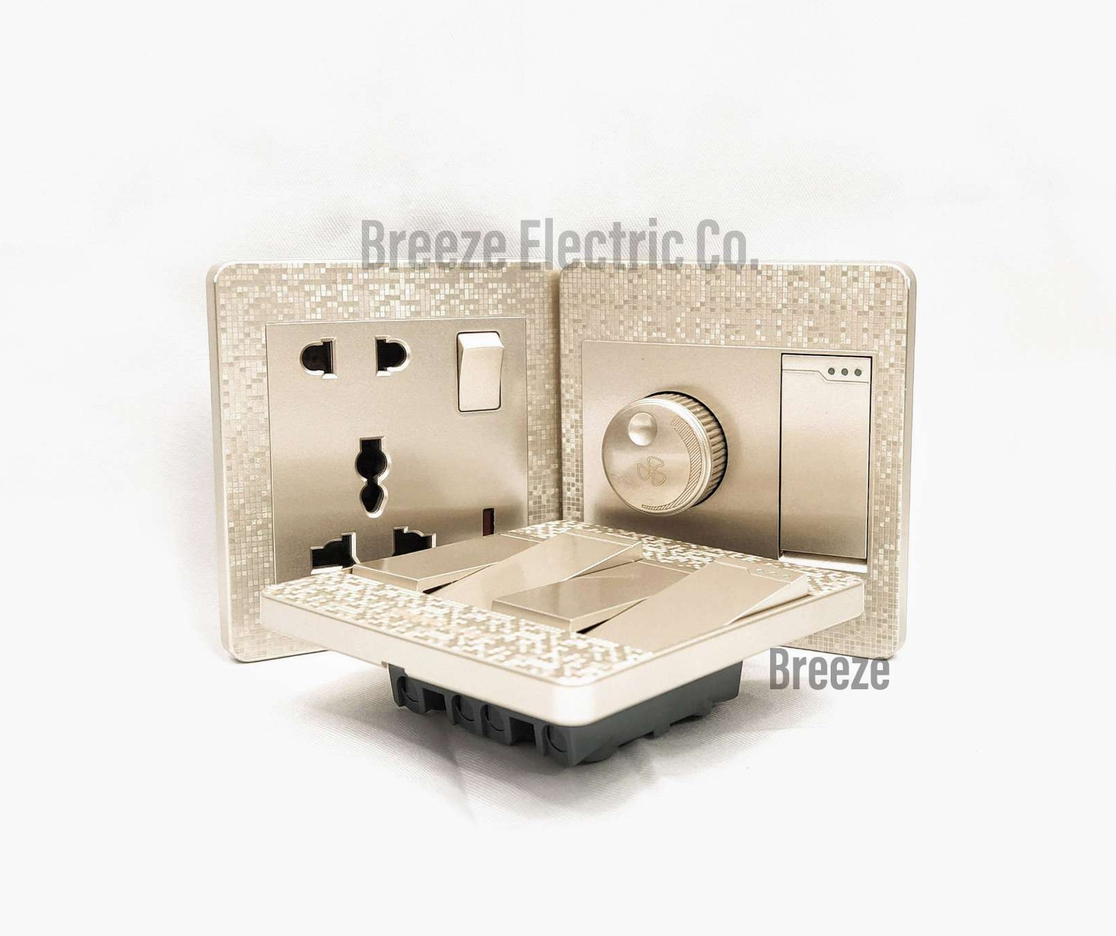 Wener Gang Switch Standard Value Pack: 4 Gang+ Fan Dimmer+13A 5 pin Multi Socket+3 gang Plastic Back Cover.. 