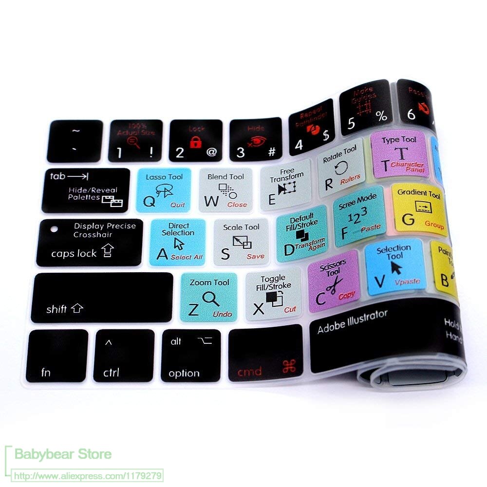 【happy one】Adobe Illustrator AI Hotkey Shortcut Silicone Keyboard Cover Keypad SKin for Macbook Pro 13" 15" est Touch. 