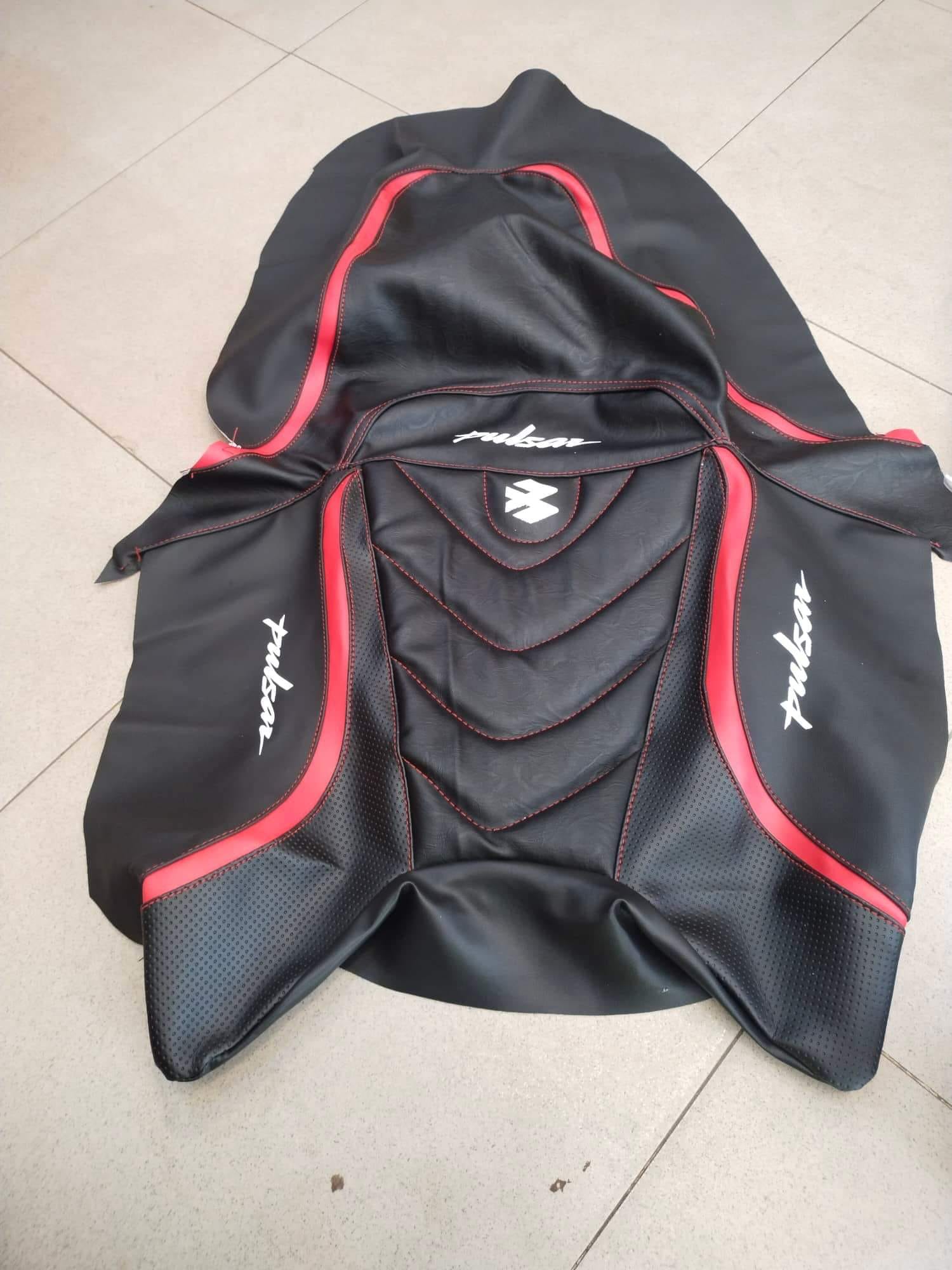 Bajaj Pulsar single disk red color premium modified seat cover. 