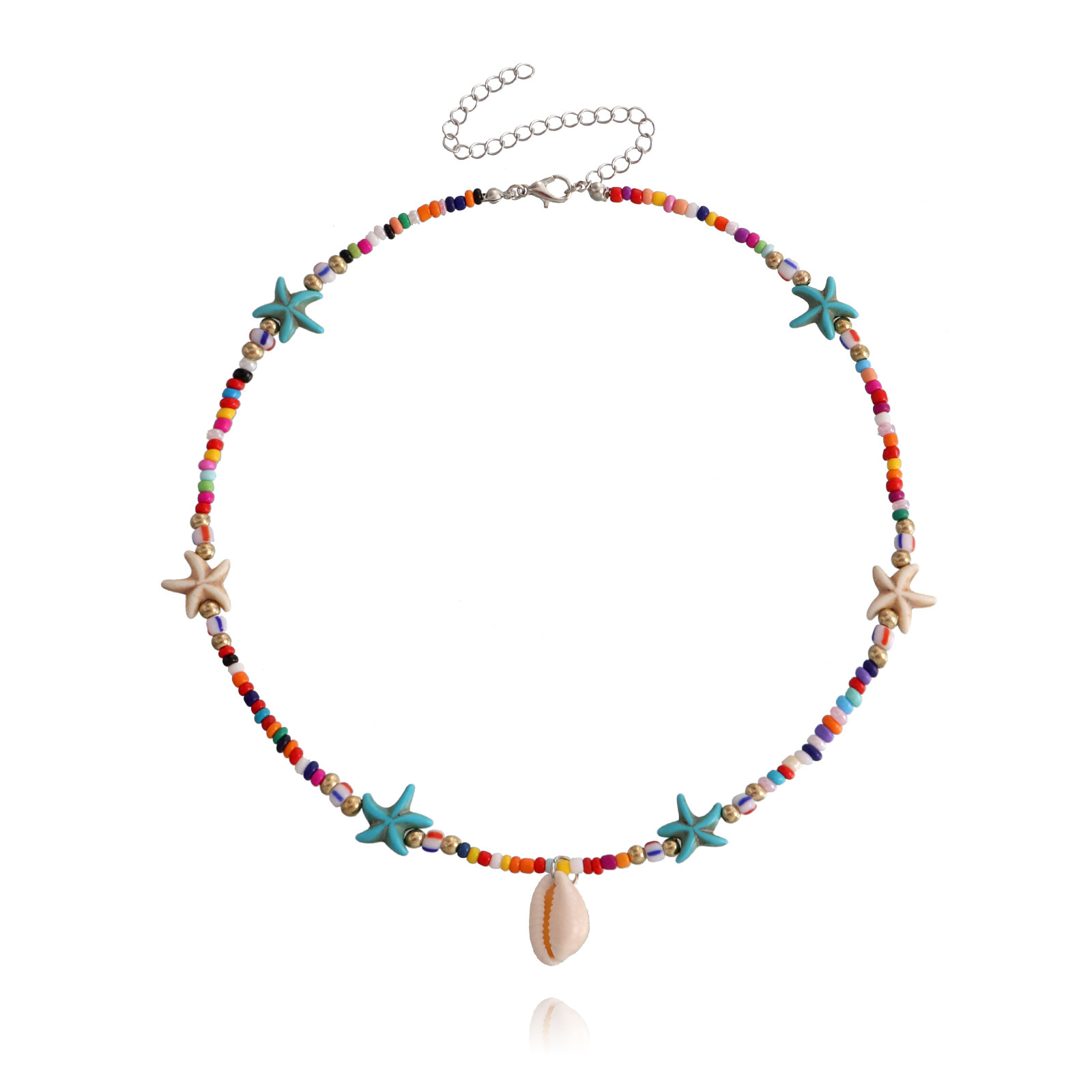 European and American cross-border jewelry, bohemian color rice, sea star shell pendant necklace women, ocean wind women's necklace