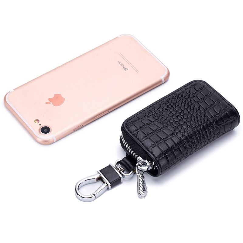 【happy one】CICICUFF Fashion Car Key Bag Unisex Crocodile Print Zipper Keys Cow Split Key Organizer Case Wallet. 