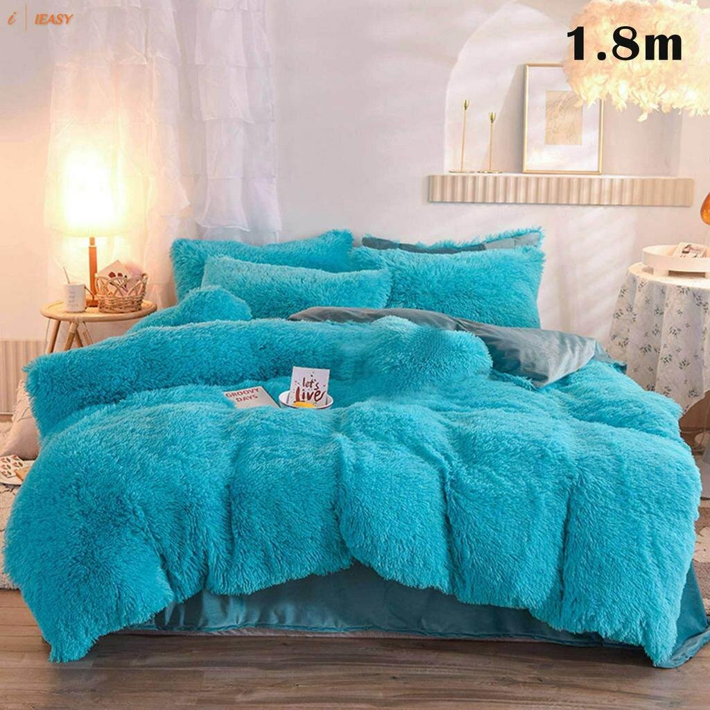 pengwei 4pcs/set Colorful Fluffy Bedding Set Long Plush Quilt Cover Bed Sheet Pillowcase Set. 
