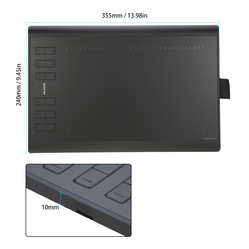 HXSJ Huion Graphic Drawing Tablet Micro USB New 1060PLUS with Memory Card 12 Express Keys Digital Painting Rechargeable Pen. 