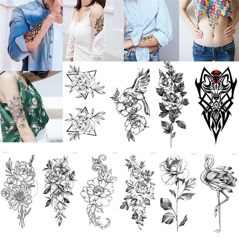 Hot Black Temporary Tattoo Body Art Tattoos 3D Waterproof Temporary Tattoos Sticker Art Men Arm Leg Tatoo Paper. 