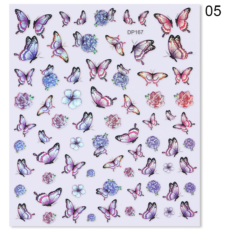 1PC 3D Nail Stickers Colorful Blue Butterfly Self-Adhesive Slider Spring Wraps Nail Art Decorations Decals Manicure Accessories