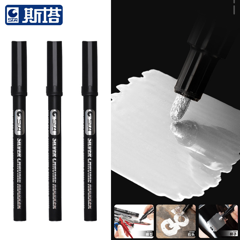 STA 7300 Mirror Marker Pen Waterproof Colorfast 7200 Electroplating Marker Pen Gundam Model Coloring Reflective Pen