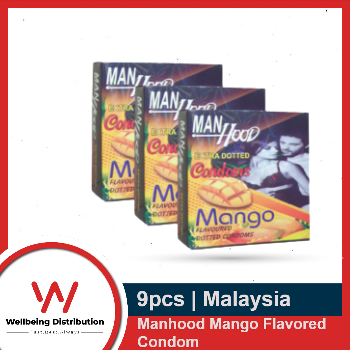 Manhood Mango Flavored Condom - 3 Pack Combo - 3x3=9pcs Condom. 