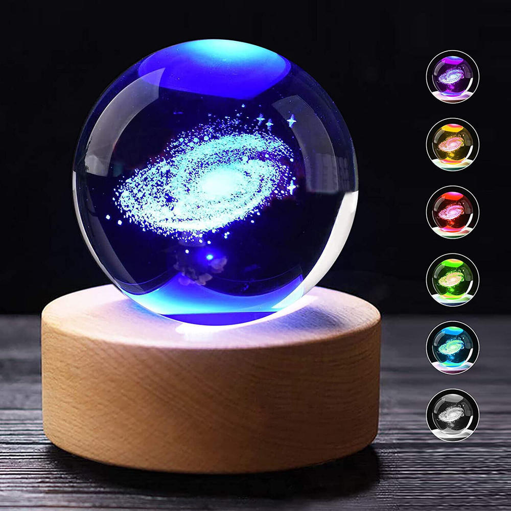 Planet 3D Crystal Ball Engraving Solar System LED Ball Light Touch Switch. 