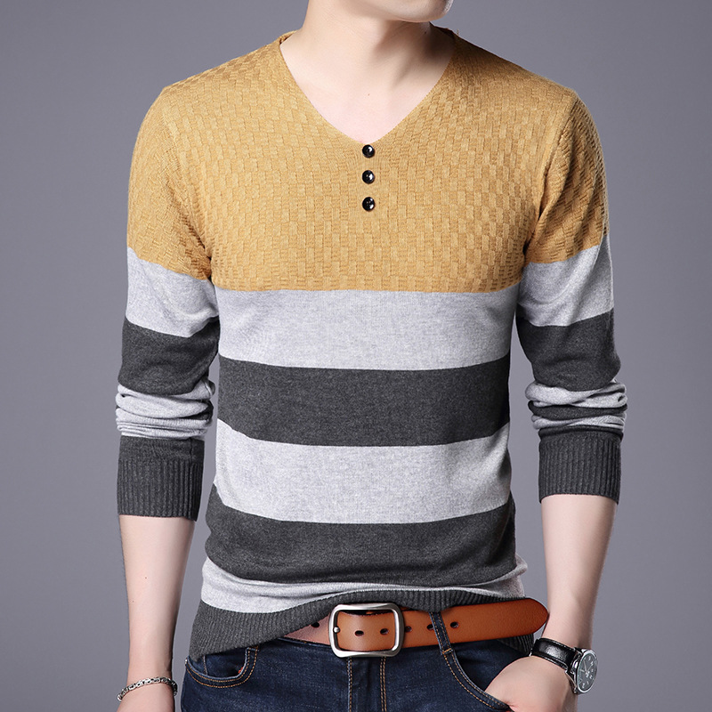 Men Knitted Thin Sweater Striped 