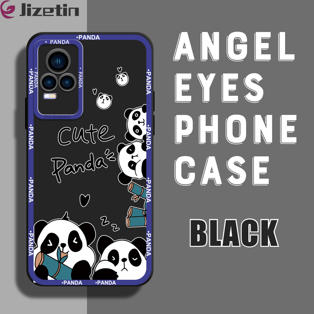 Jizetin for Vivo V21E / Y73 2021 Back Cover Panda Love Bamboo Lens Full Protection Frame Phone Case Soft TPU Shockproof Mobile Phone Cases