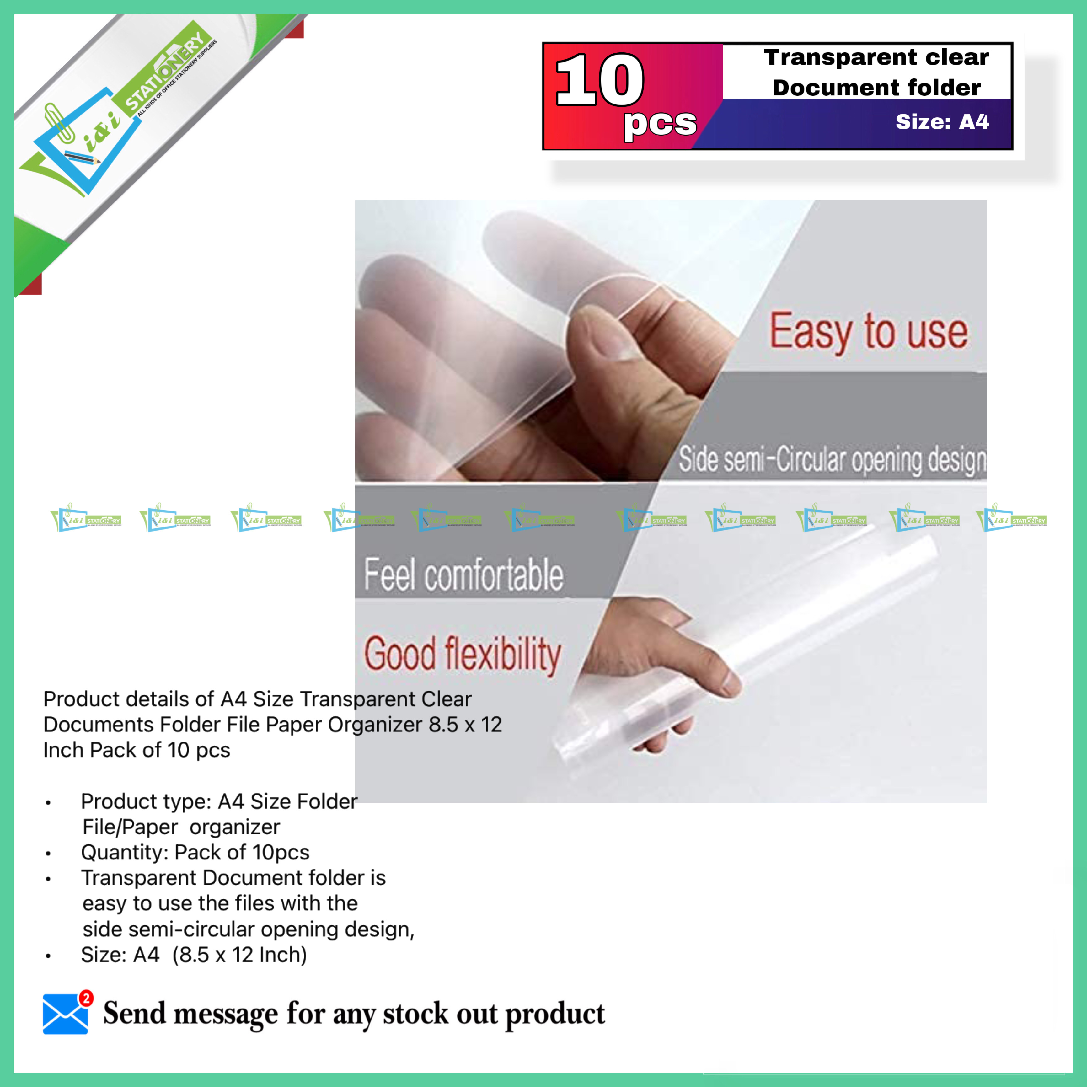 A4 Size Transparent Clear Documents Folder File Paper Organizer 8.5 x 12 Inch Pack of 10 pcs. 