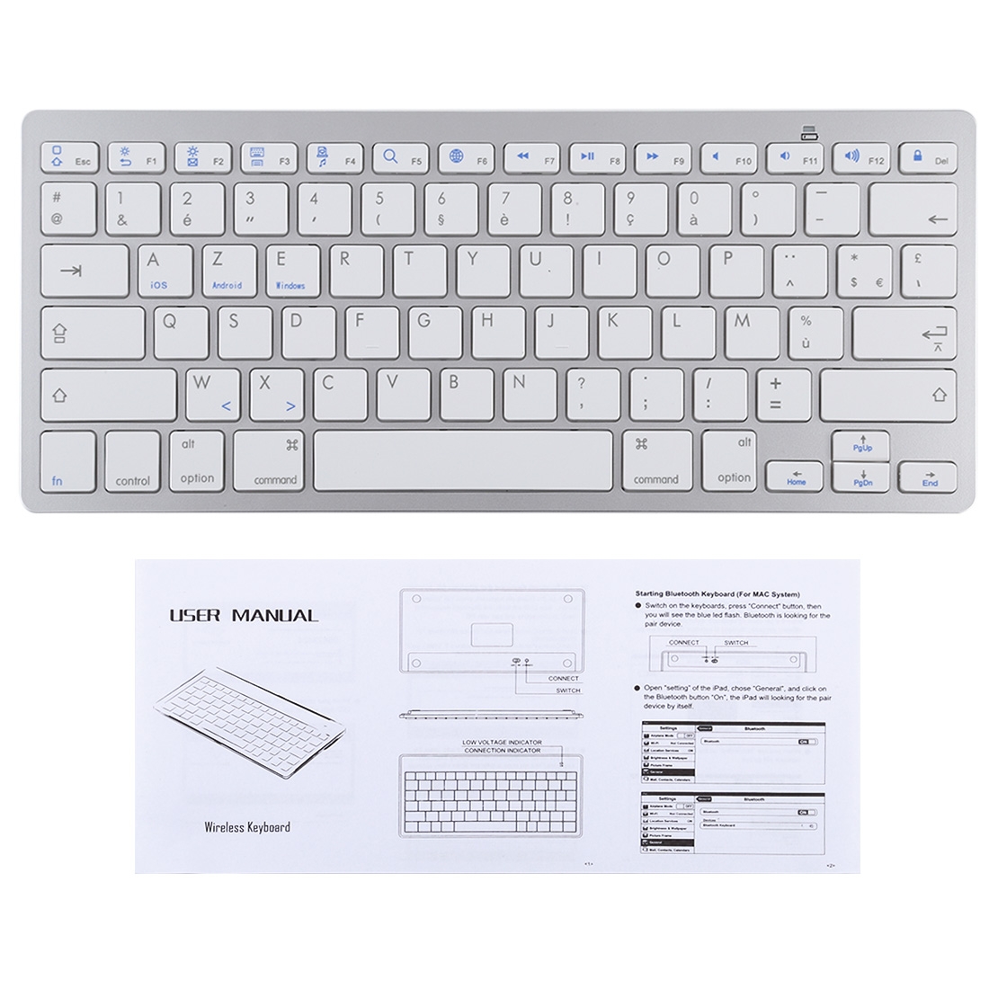 WB-8022 Ultra-thin Wireless Bluetooth Keyboard for iPad, Samsung, Huawei, Xiaomi, Tablet PCs or phones, French Keys. 