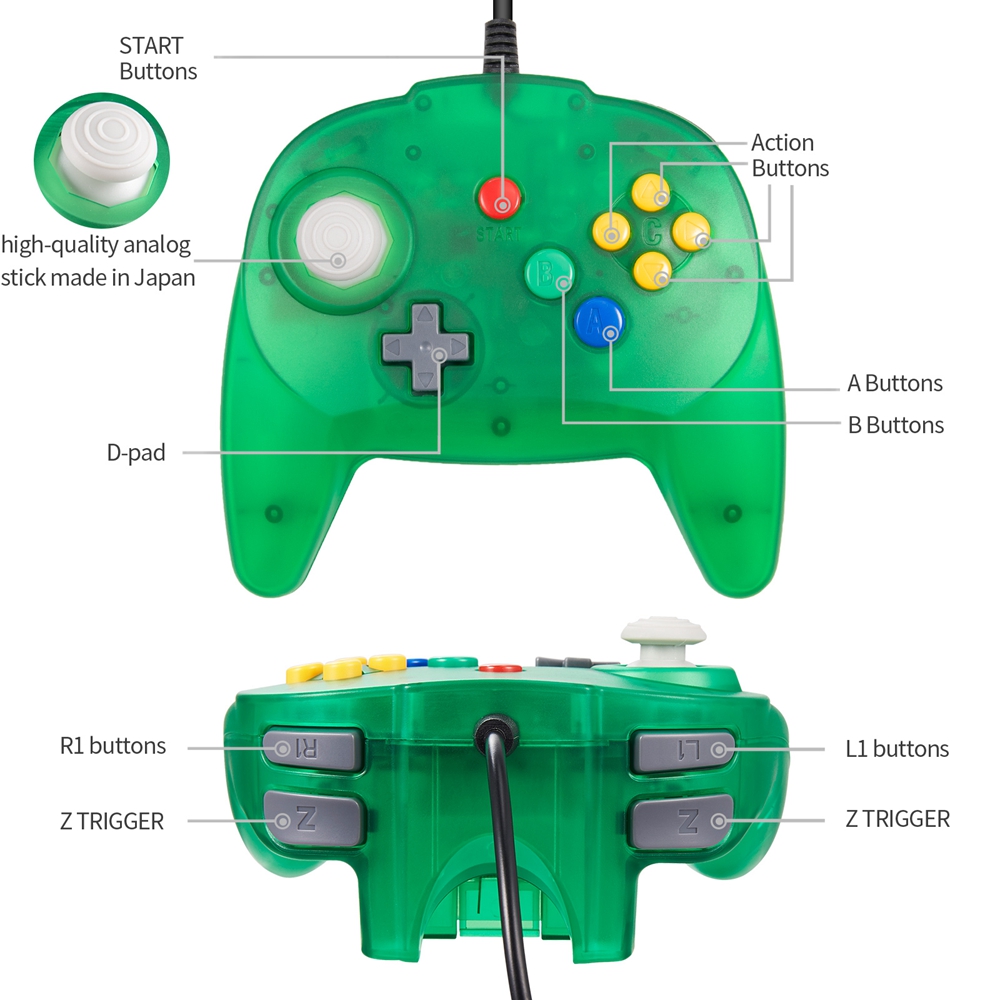 [USB Version]Mini Controller for Classic N64 Games,Wired Gamepad Joystick for Windows PC Mac Linux Raspberry Pi 4 Switch Console. 