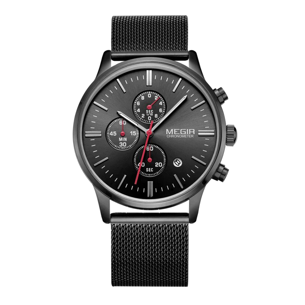 MEGIR WATCH MS2011G (Black case and black mesh band). 