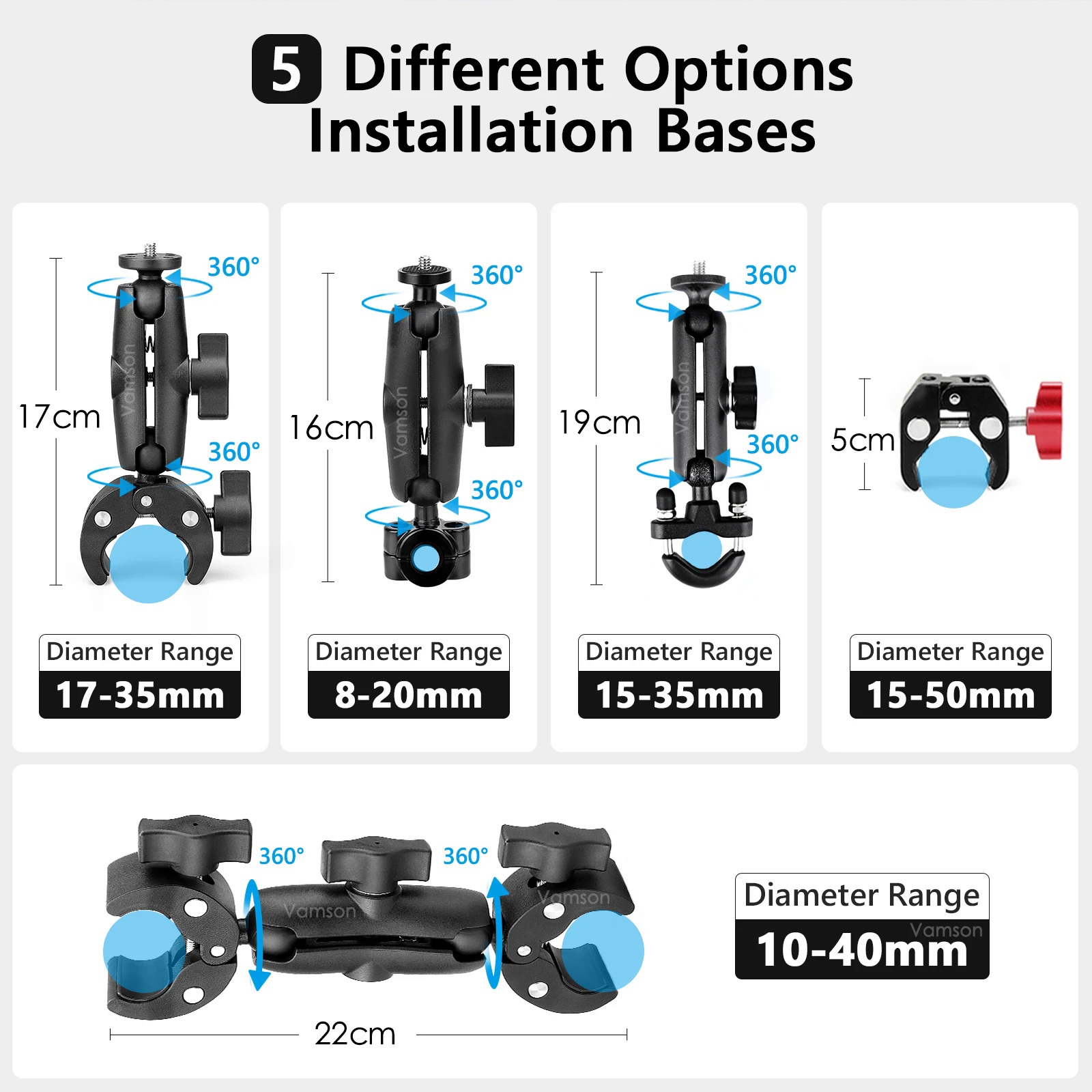 Vamson for Insta360 One X3 Motorcycle 3rd Person View Invisible Selfie Stick Handlebar Clamp Mount for Insta 360 X2 GoPro Camera. 