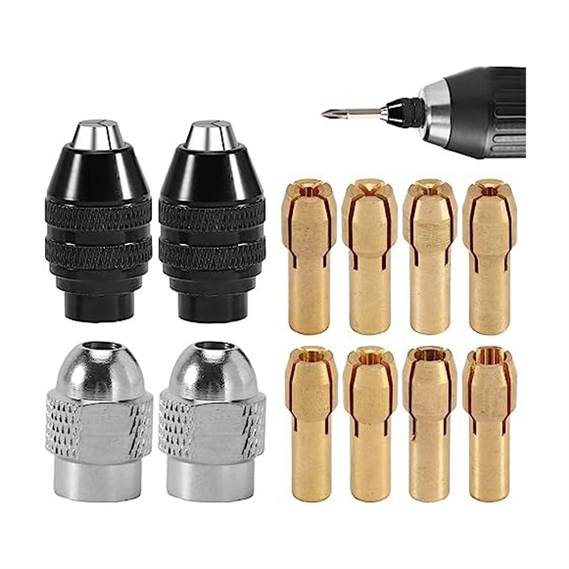 12 Piece 0.8-3.2mm Keyless Drill Chuck Collet Set 1/32 to 1/8In Replacement Metal Rotary Tool Sanding Drum 8 Sizes, Drill Tool Set. 