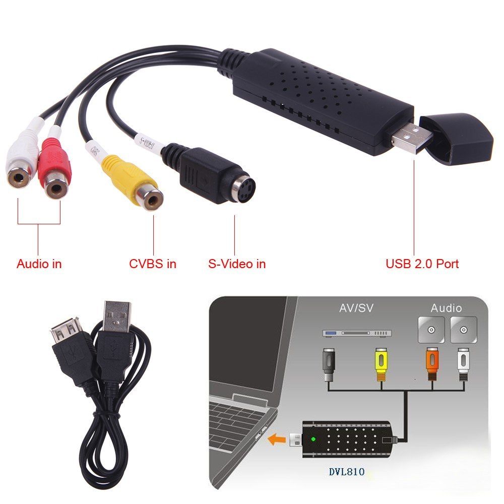EasyCap USB 2.0 Capture Card Video TV DVD VHS Audio Capture Card 3 in 1 VHS to DVD Adapter Converter PC PS3 Xbox for Win 7 8 32 64. 