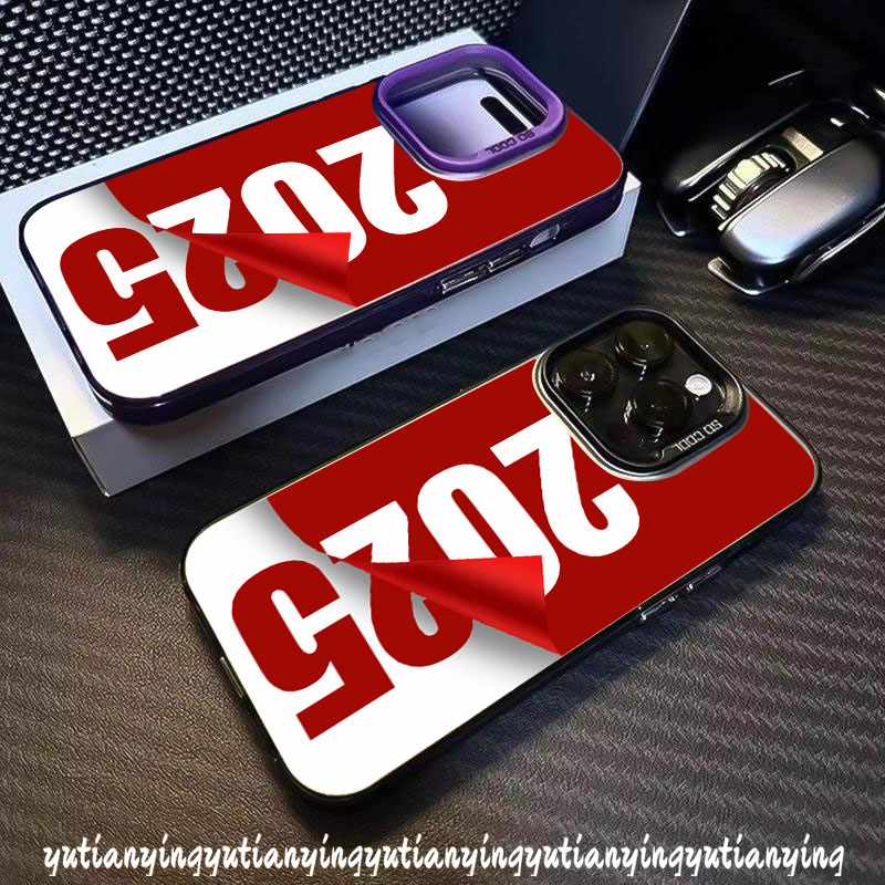 Red New Year 2025 Letter Case for Realme C67 C51s C55 C63 C35 C65 C61 C53 C20 C15 C33 C25 C31 C51 C30 C12 C21 Note 60 50 C17 C11 C21Y C25Y 9i 5 8i 11 5i Narzo N63 Plated Metal Lens Case