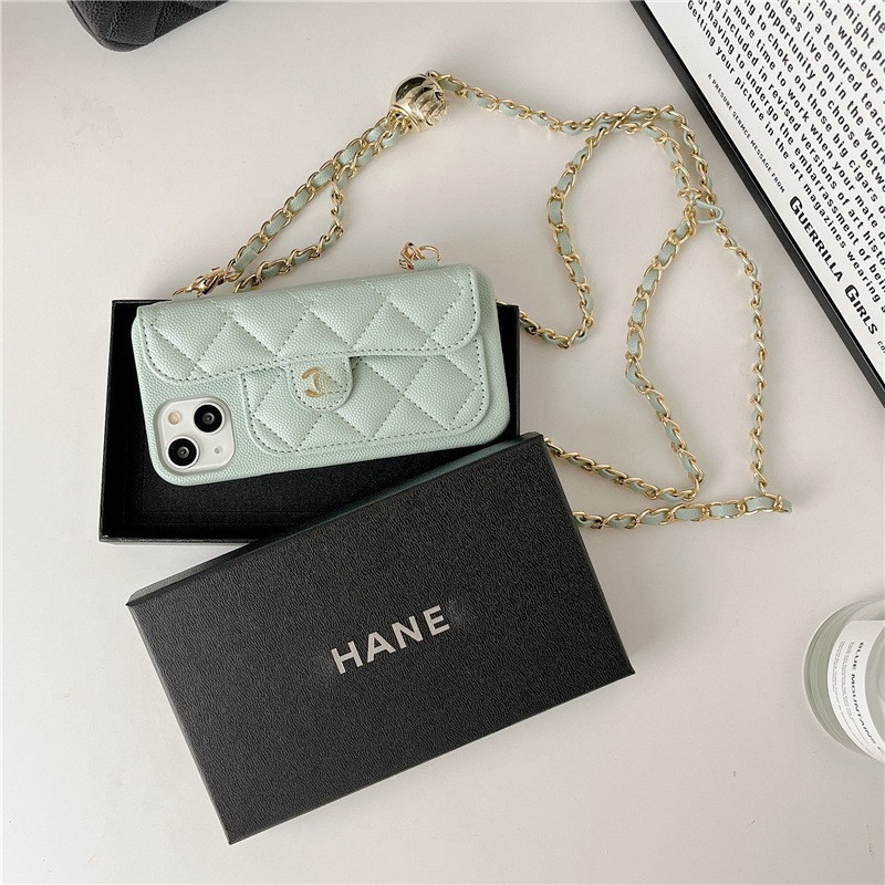 Classic Style Caviar with Label iphone15Promax Apple 13 Advanced 12 Crossbody Chain 11 Phone case. 