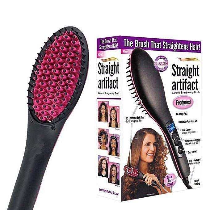 Simply Straight Ceramic Brush Hair Straightener Black and Pink