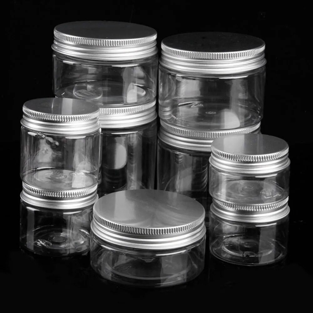 Clear Plastic Jar with Aluminum Lids Empty Cosmetic Containers Makeup Box Travel Bottle 30ml 50ml 60ml 80ml 100ml 120ml 250ml