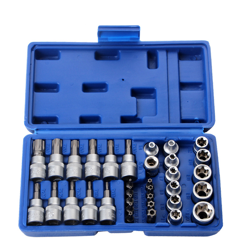 34Pcs Torx Socket Set Triple Square Socket Set Torx Bit Socket Set Star Bit Set Male Female Set. 