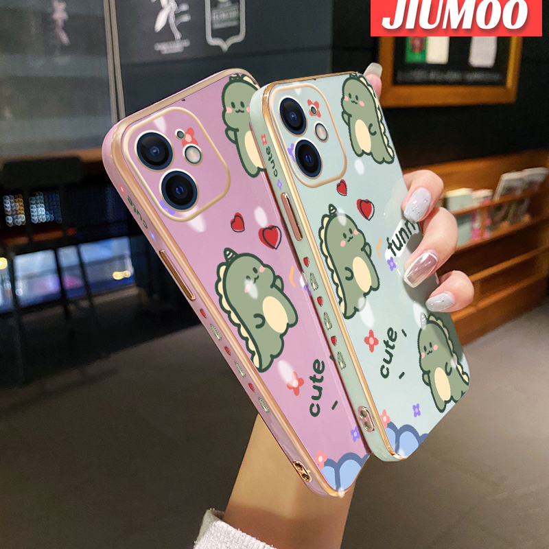 JIUMOO For Xiaomi Poco M5 Case Cartoon Cute Dinosaur New Luxury Plating Phone Cases Square Edge Pattern Shockproof Soft Case Full Cover Camera Lens Protection Shell. 