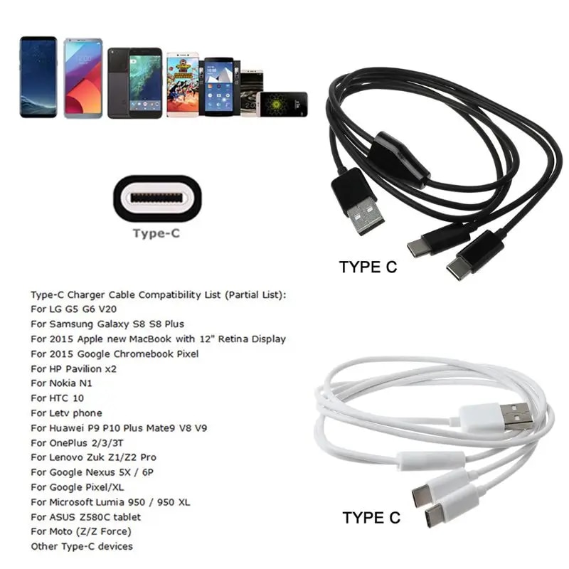 USB C Charging Cable 2 in 1 Multi Charging Cable Splitter USB to 2 Type C Charging Data Sync Cord Type-c conversion Type-c. 