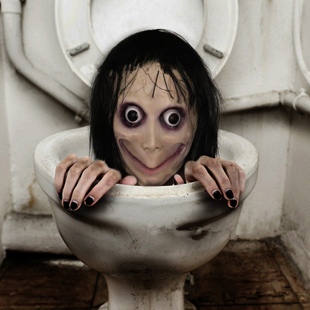 Scary Momo Mask Hacking Game Horror Latex Mask Full Head Momo Mask Big Eye With Long Wigs. 