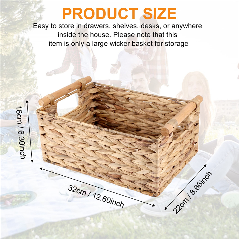 Wicker Basket Rectangular with Handles for Shelves,Water Hyacinth B. 