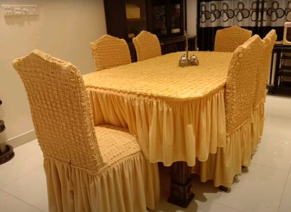 Cream Brown Color Original Turkey Stretchable Fabrics Dining Table  & Chair Cover for regular Size