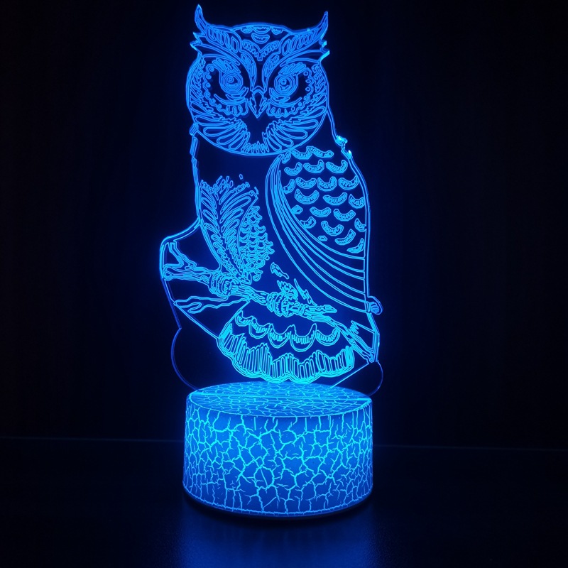 Cross-Border Supply Bird Series Owl 3d Small Night Lamp Colorful Remote Control Creative Touch Table Lamp KT-C. 