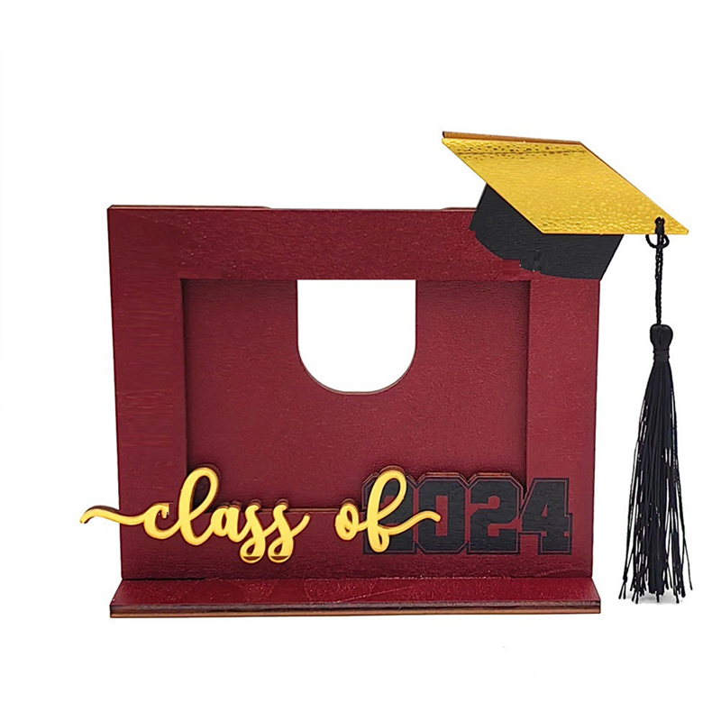 Photo Frame Wooden Graduation Picture Frame Bachelor Hat Letter Engraved Photo Holder for Office Home Decoration Easy to Use Red