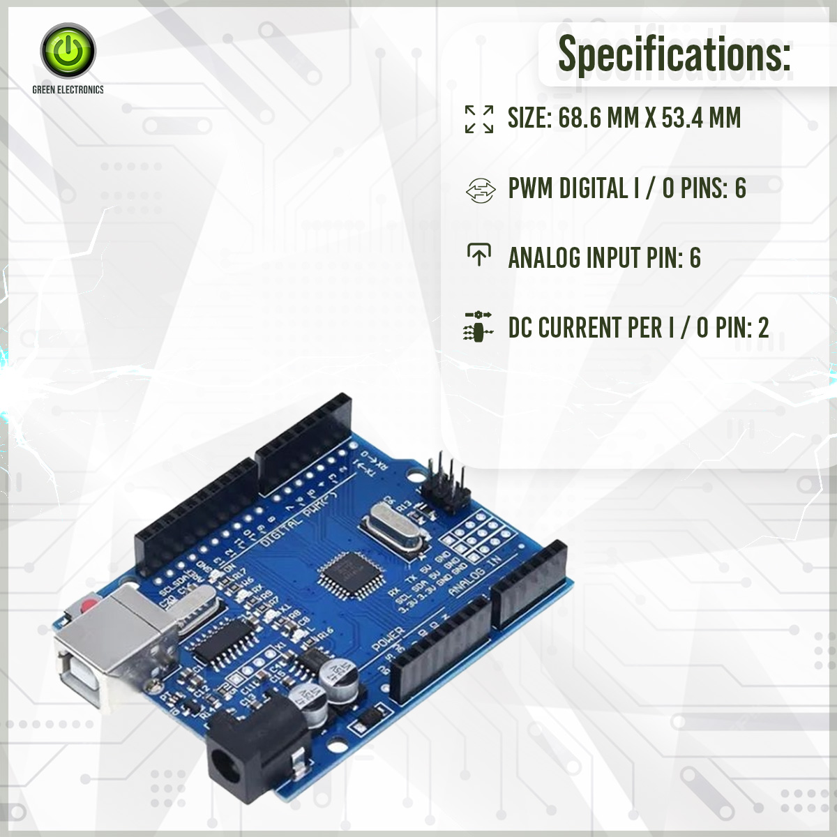 Arduino UNO R3 CH340G (Clone to Arduino UNO R3). 