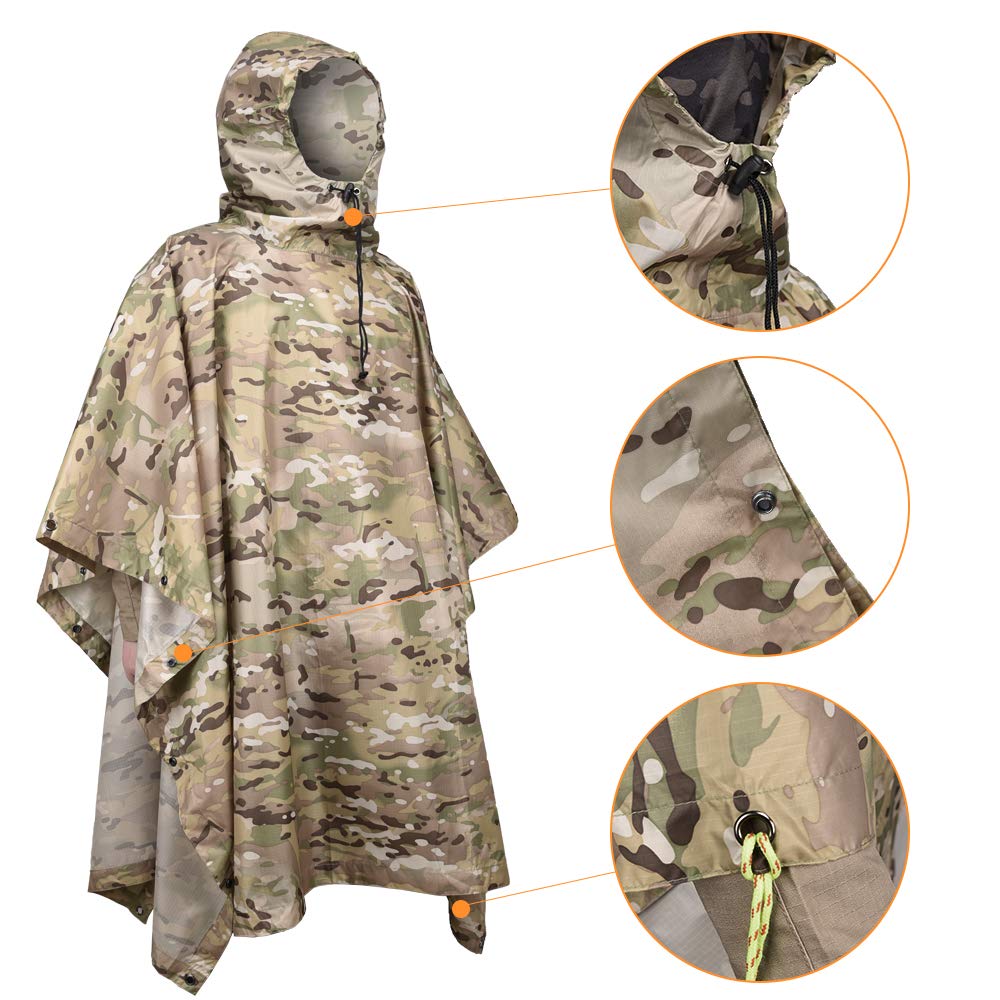 Camouflage Tactical Raincoat for Man Portable Folding Adult Army Waterproof Covered Military Poncho Women Motorcycle Rain Coat. 