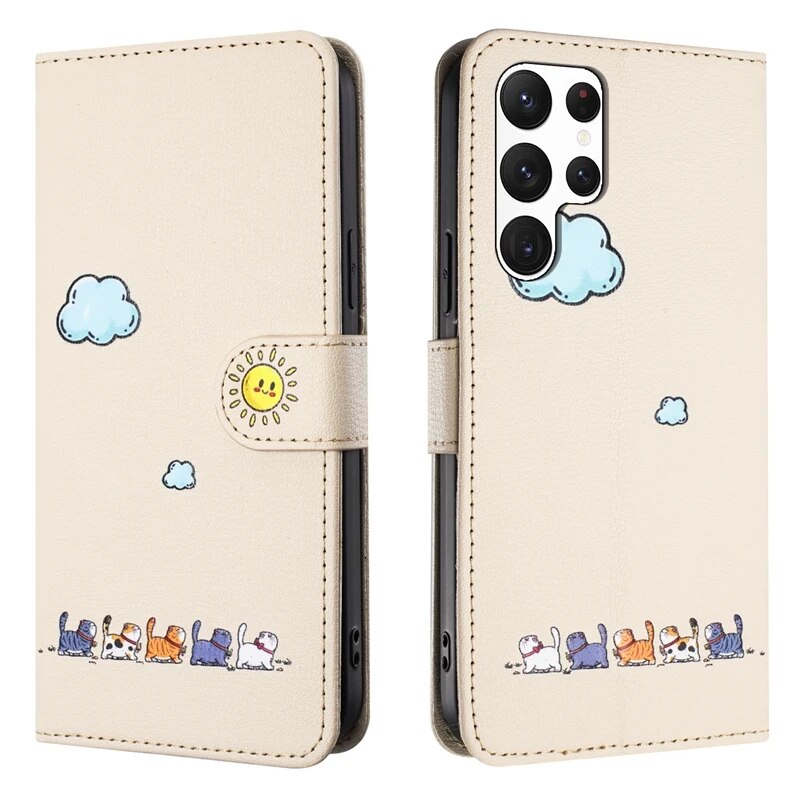 HOCE Fashion Kawaii Cat Wallet Phone Case for Samsung Galaxy S26 S25 S24 S23 S22 Ultra Plus S21 FE S20 A20E A12 A52 Cases Leather Flip Cartoon Protective Cover