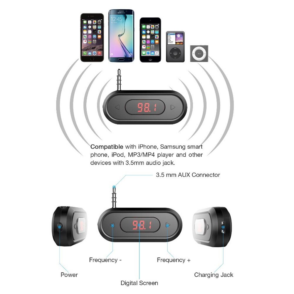 Wireless FM Tran_s_mitter FM Radio Calling Radio 3.5mm Jack Adapter for IPhone IOS Android Car Speaker Stereo Kit Car Accessories. 