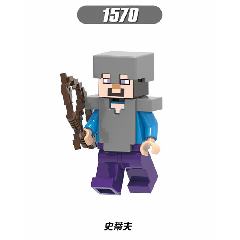 【Yurui】Green Cat My World Minifigures Steve Alex Zombie Iron Golem Model Building Blocks Diy Toys Gifts. 