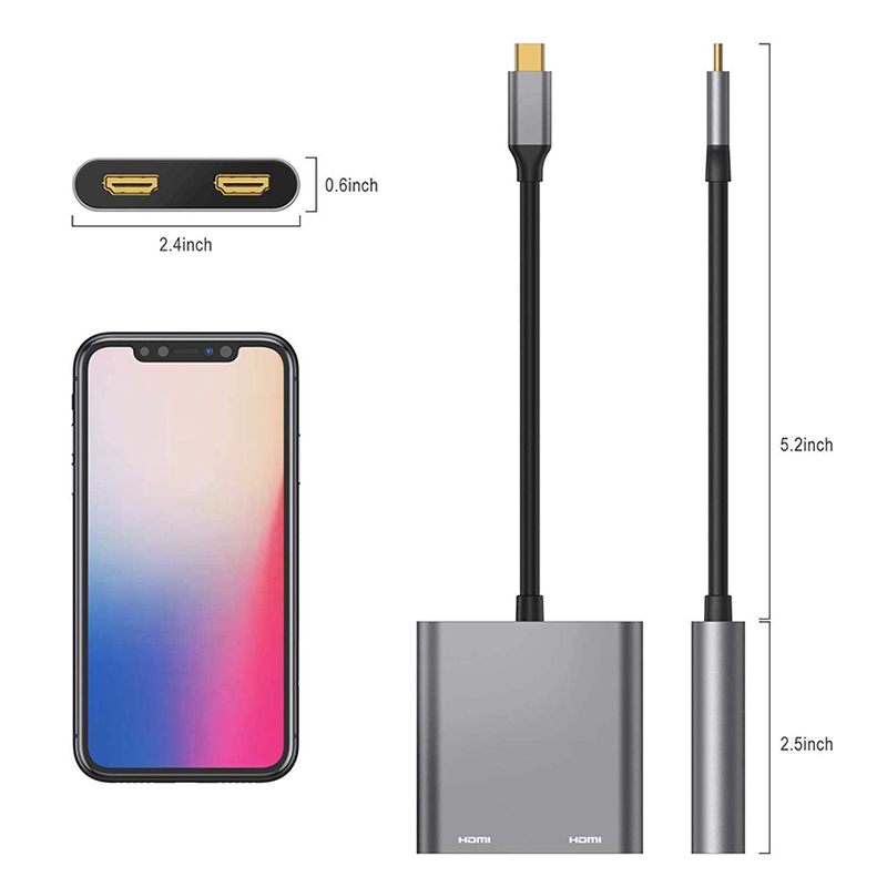 Type C To HDMI USB 3.0 PD 4 in 1 Hub Display Dual Screen USB C HDMI Splitter Audio Video Converter 4k HD For Macbook hot sell. 