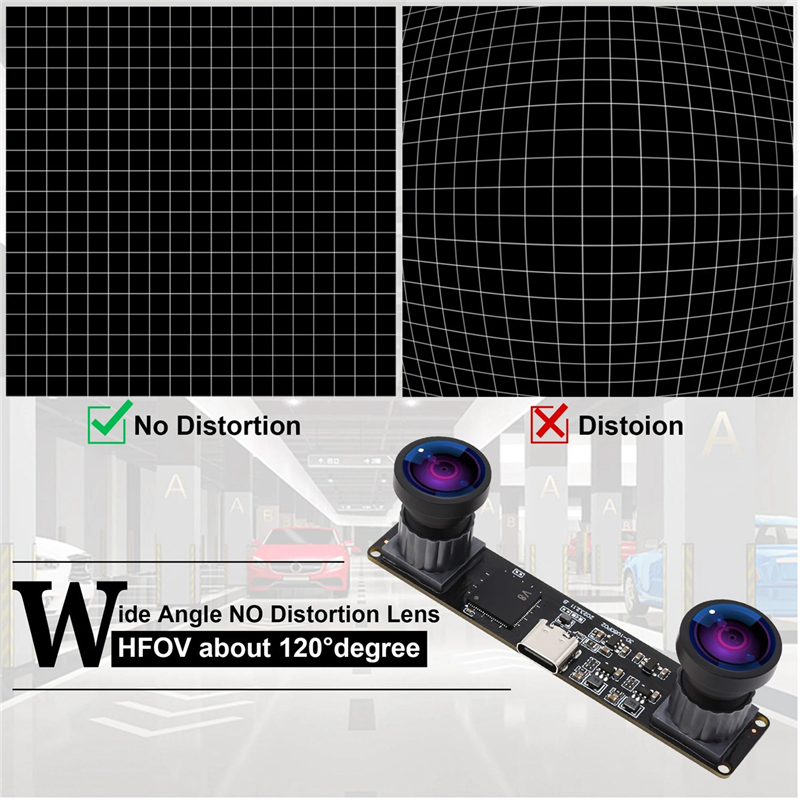 Synchronous 3D Stereo VR USB Camera 3840X1080P 4MP 60Fps Mini USB Dual Camera Module with 130 Degree Wide Angle Lens Easy to Use. 