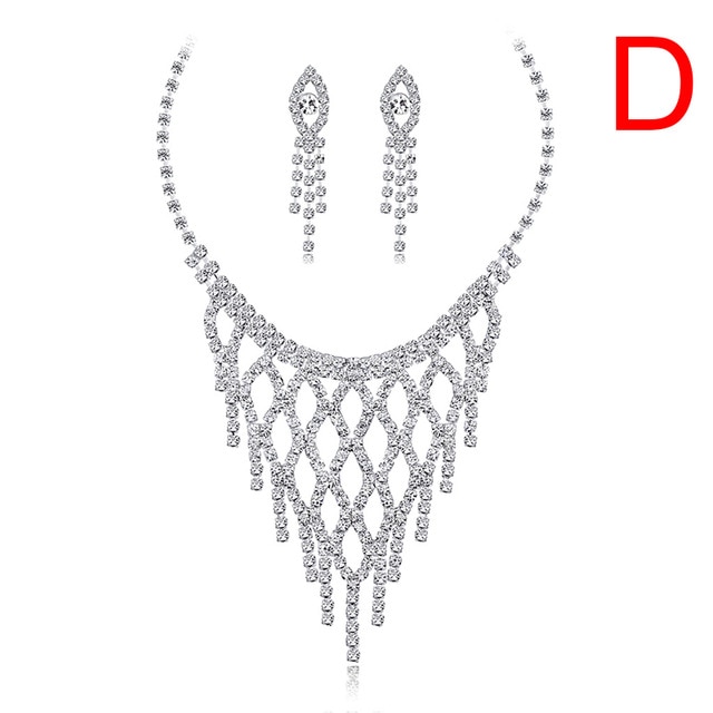 Fashion Crystal Pendant Bib Choker Chain Statement Necklace Earrings Jewelry Set 