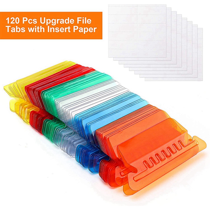 120 Sets Multicolor Hanging File Folder Tabs with Blank Inserts. 