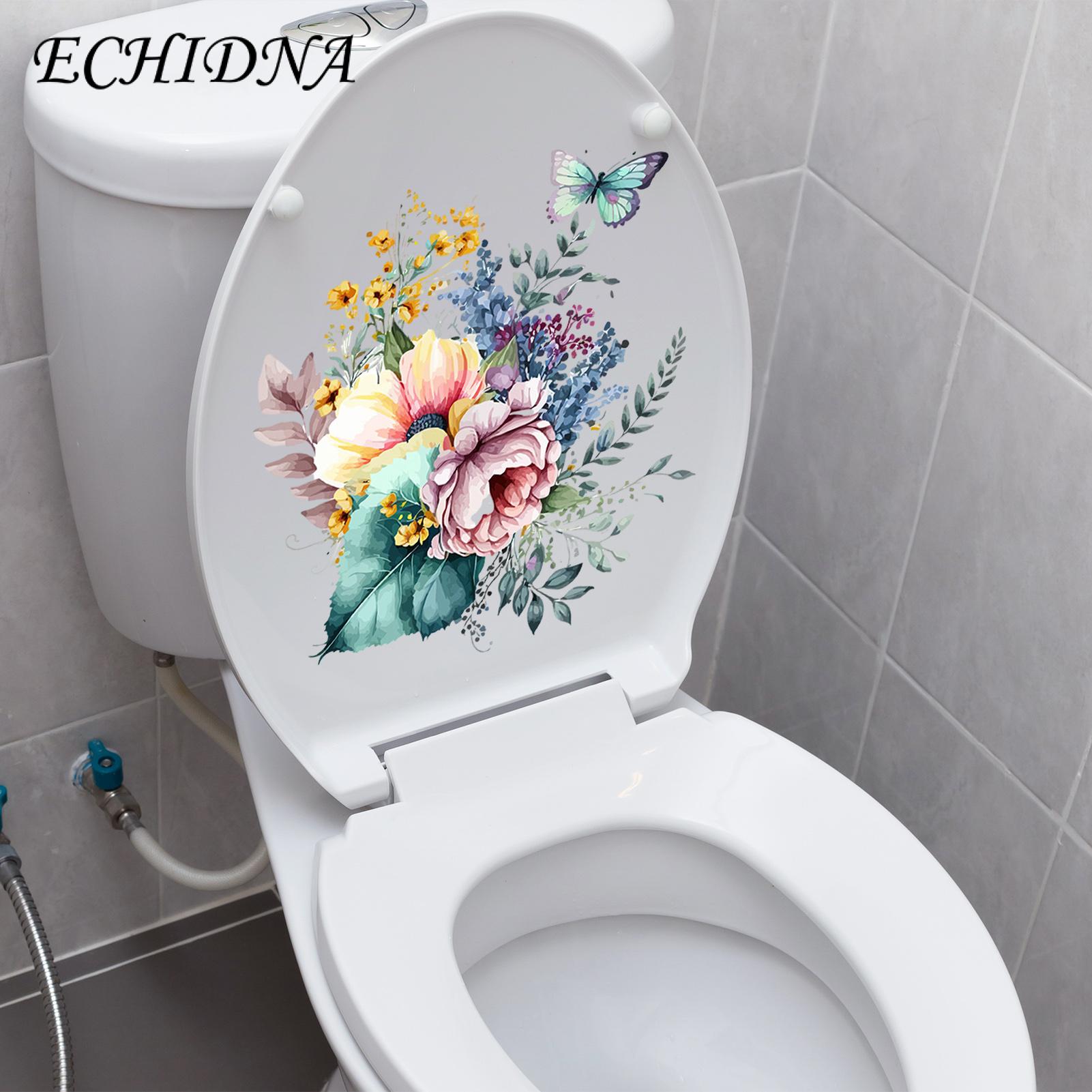 Bathroom Stickers Waterproof Butterfly Flower Wall Decal for Home Bathroom Vibrant Color Toilet Sticker. 