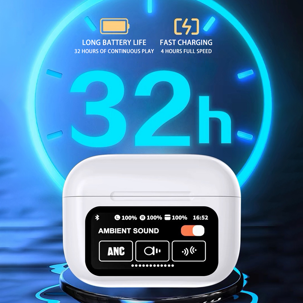 A9 pro Touch Screen ANC Wireless Headset TWS Noise Cancelling Earbud Bluetooth Headphone 5.3 Support APP Long Battery life