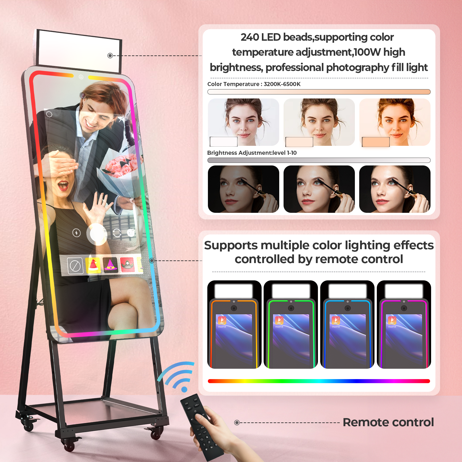 Mirror Photo Booth with Software APP HD Camera and for DSLR Camera Magic Shell Stand Selfie Touch Screen Machine Photobooth. 