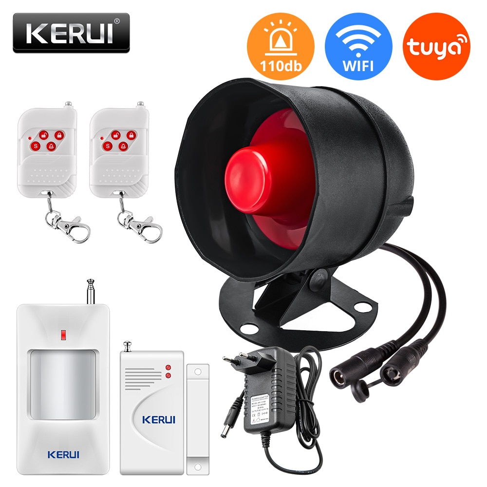 KERUI WIFI Security Alarm System Wireless Tuya Smart Home Outdoor Weather-Proof Siren Horn Window Door Sensors Motion Detector. 