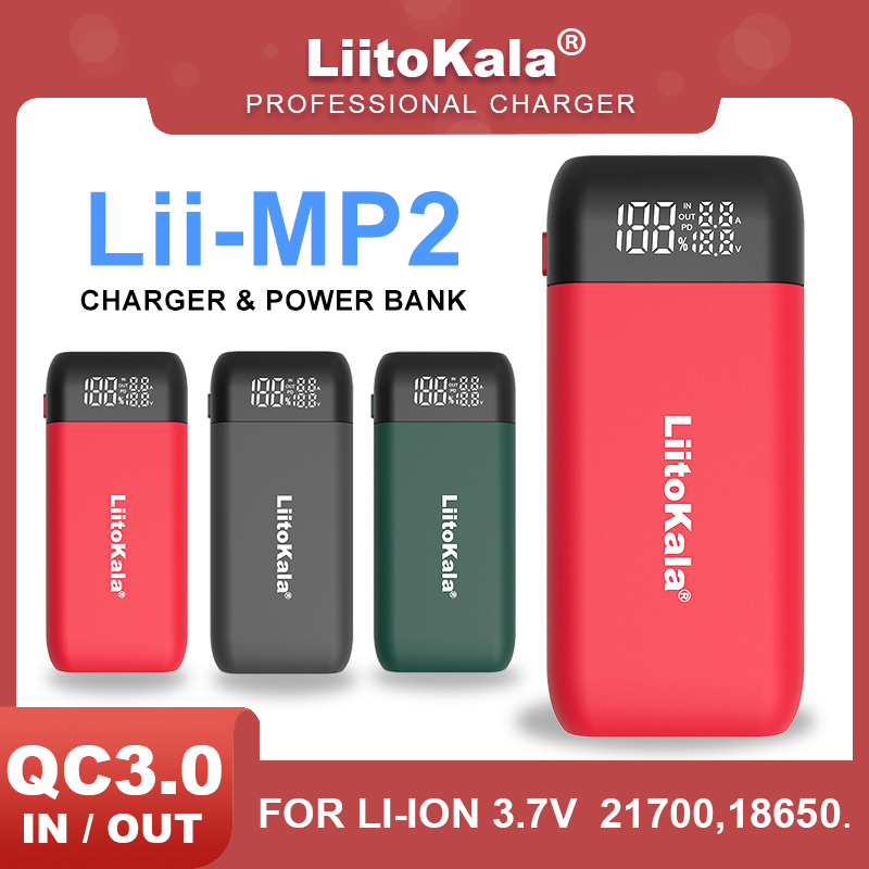 Original LiitoKala Lii-MP2 Power Bank QC3.0 input Suitable For 18650 21700 LCD Rechargeable Battery Charger. 