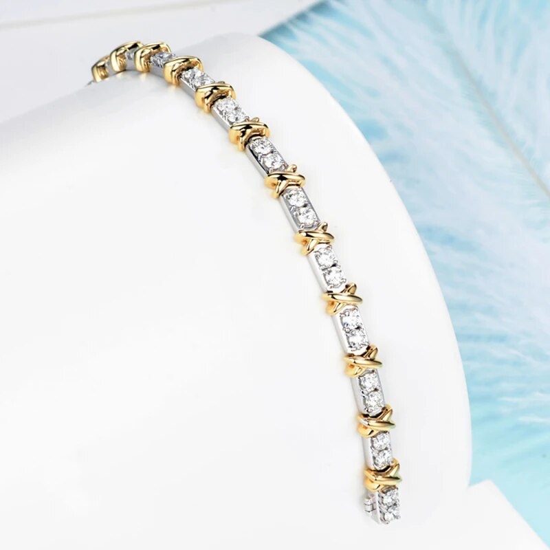 925 Sterling Silver Plated Gold X Cross Thirty Stone Diamond Bracelets for Women Classic Luxury Fashion Brand Party Fine Jewelry